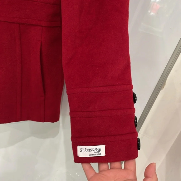 St. John’s Bay Cashmere And Wool Blend Pea Coat Deep Red Size Medium NWOT - Picture 3 of 10